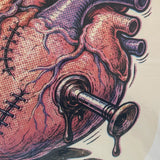 Leaky Valves supersized decal print detail — heart artwork close-up