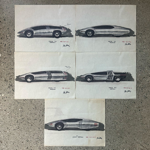 5 FAR OUT Porsche concept drawings from The Barris Shop.
